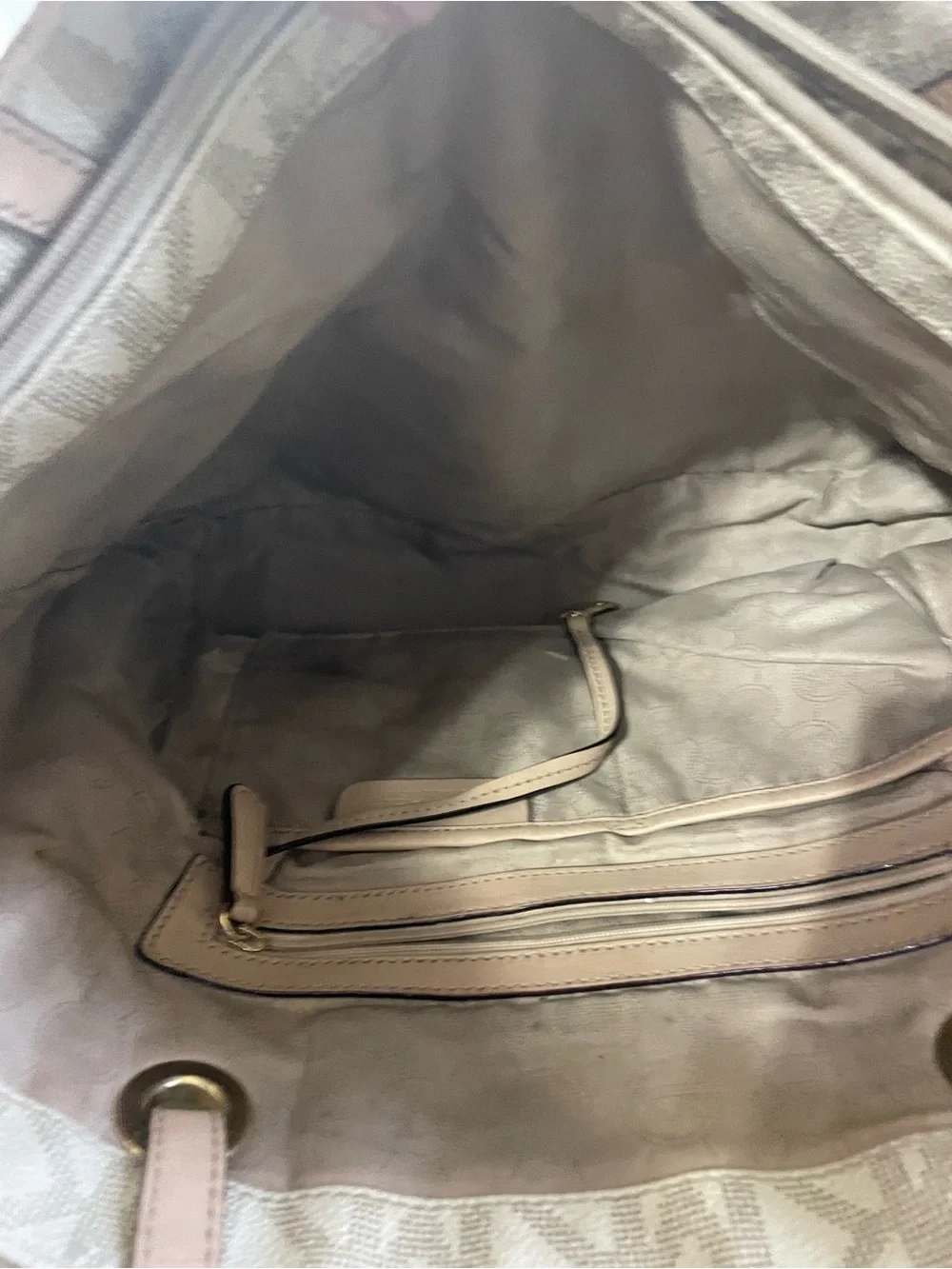 Michael Kors Cream Logo Tote with Tan Straps